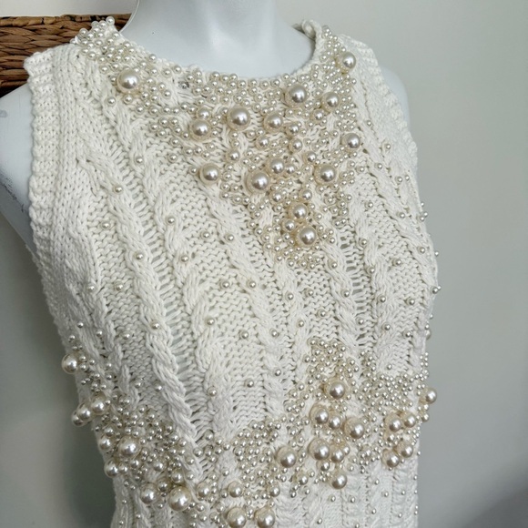 Zara Women Small White Pearl Embellished Knit Tank Sleeveless Blouse Elegant - Picture 2 of 10